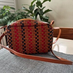 Clare V Midi Sac Brown and Red Woven Crossbody Bag